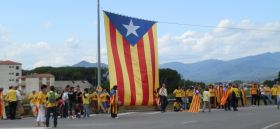 Estrellada Catalan Independence flag at Fornells near Girona for the Diada