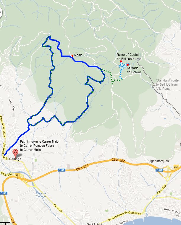 Walking route from Calonge into Gavarres and Bell-loc