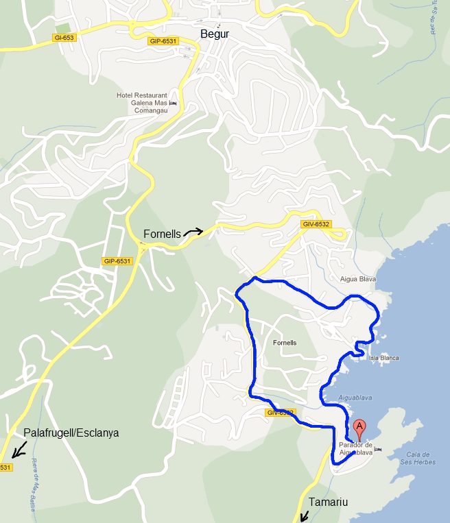 Walking route between Aiguablava and Fornells near Begur on Costa Brava