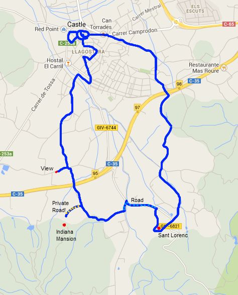 Walking route Llagostera to Sant Llorenc