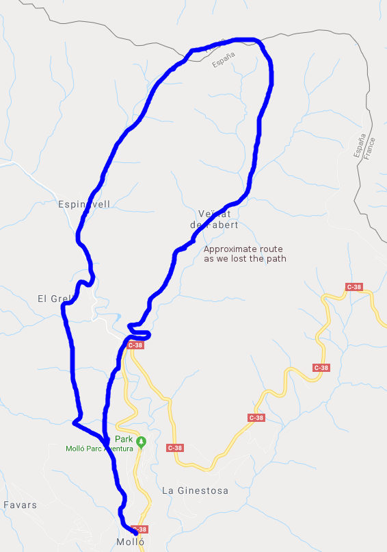 Approximate walking route from Mollo to France