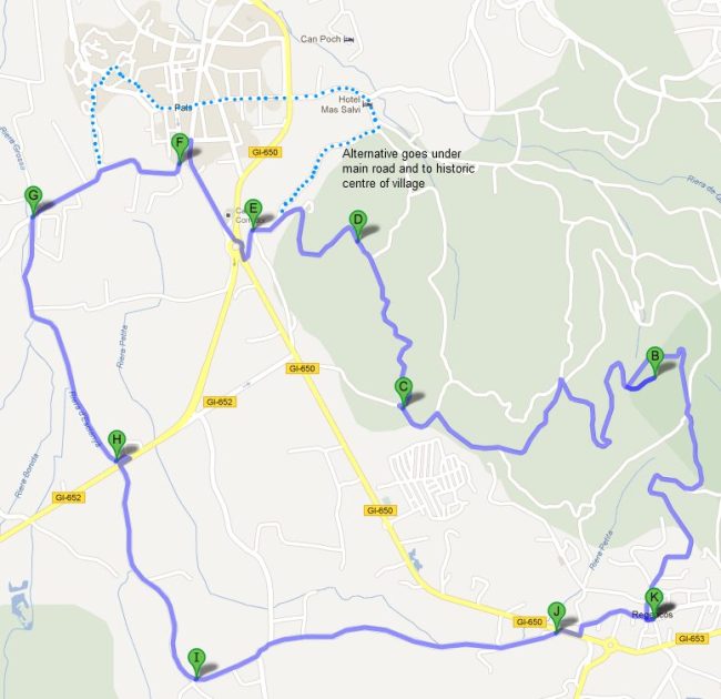 Walking route from Regencos over Quermany to village of Pals Costa Brava