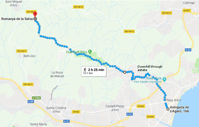 Walking route Romanya de la Selva to Platja d